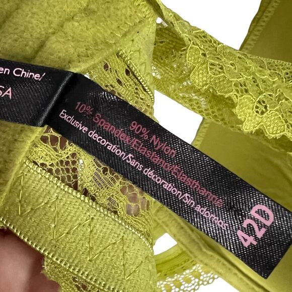 Black Fuchsia Secret Lace Underwire Lightly Lined Bra Lime Green 42D - Picture 5 of 5